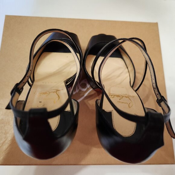 EUC Christian Louboutin Cross Me 160 Black Leather Platform Heels, sz 38.5 - Picture 3 of 8